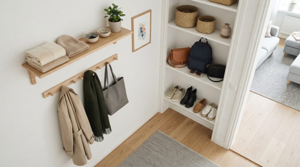 Overhead view of a small hallway corner showing a practical 